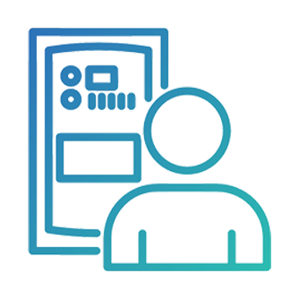 Icon image of a person with the controller in the background