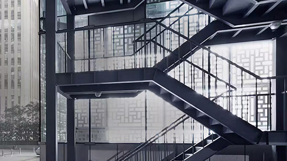 Parking lot stairwell outside a commercial building