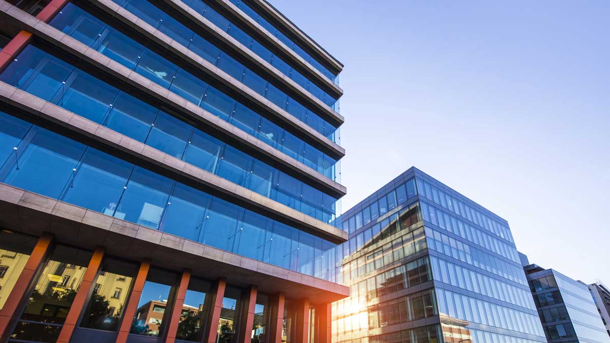Sunset reflecting between buildings